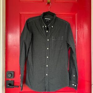RVCA Men's Slim Medium Long Sleeve Button Up Shirt Dark Grey Pocket Casual